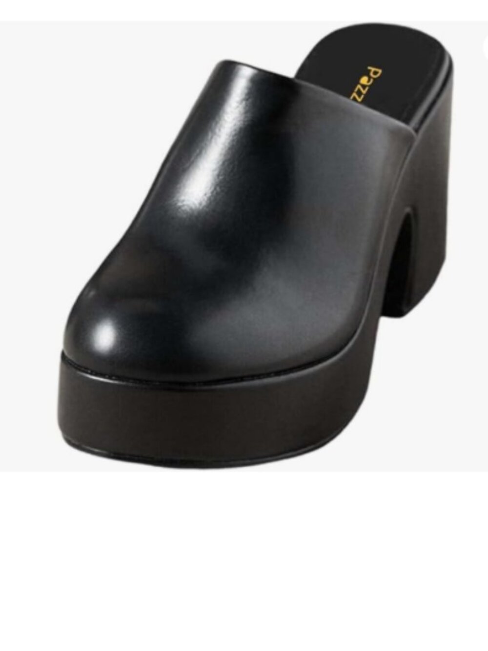 Pazzion Black Platform Round Toe Mule Clogs Slip On Chunky High Heels Slippers